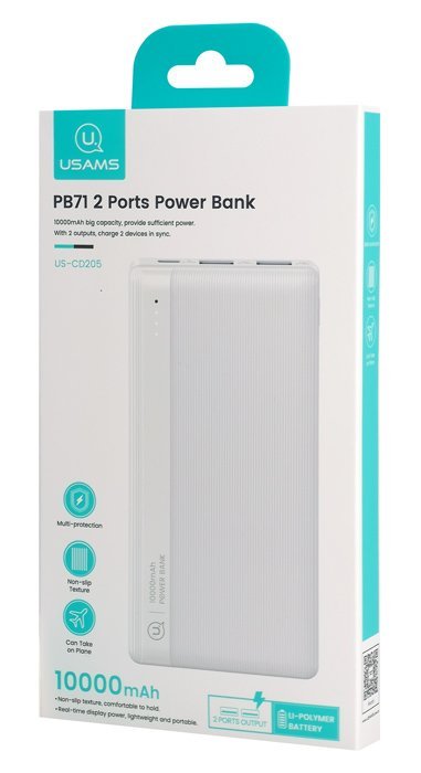 USAMS power bank US-CD205, 2x USB θύρες εξόδου, 10000mAh, 10W, λευκό - Image 4