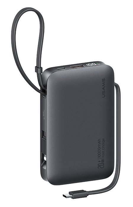 USAMS power bank CD228 με 2x καλώδια, 2x θύρες εξόδου, 10000mAh, 20W, γκρι