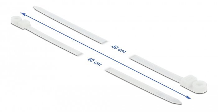 DELOCK Δεματικά καλωδίων 18948 με οπή στερέωσης, 400x7.6mm, λευκά, 10τμχ