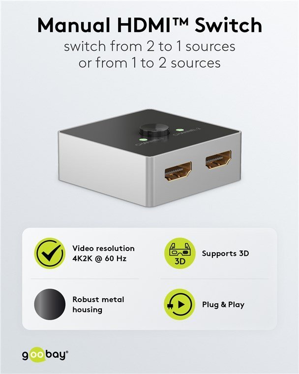 GOOBAY HDMI switch 58486, 2-in σε 1-out, 4K/60Hz, μαύρο - Image 4