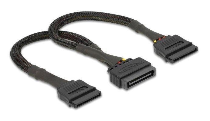 DELOCK καλώδιο SATA 15pin σε 2x SATA 15pin 60135, 0.25m, μαύρο