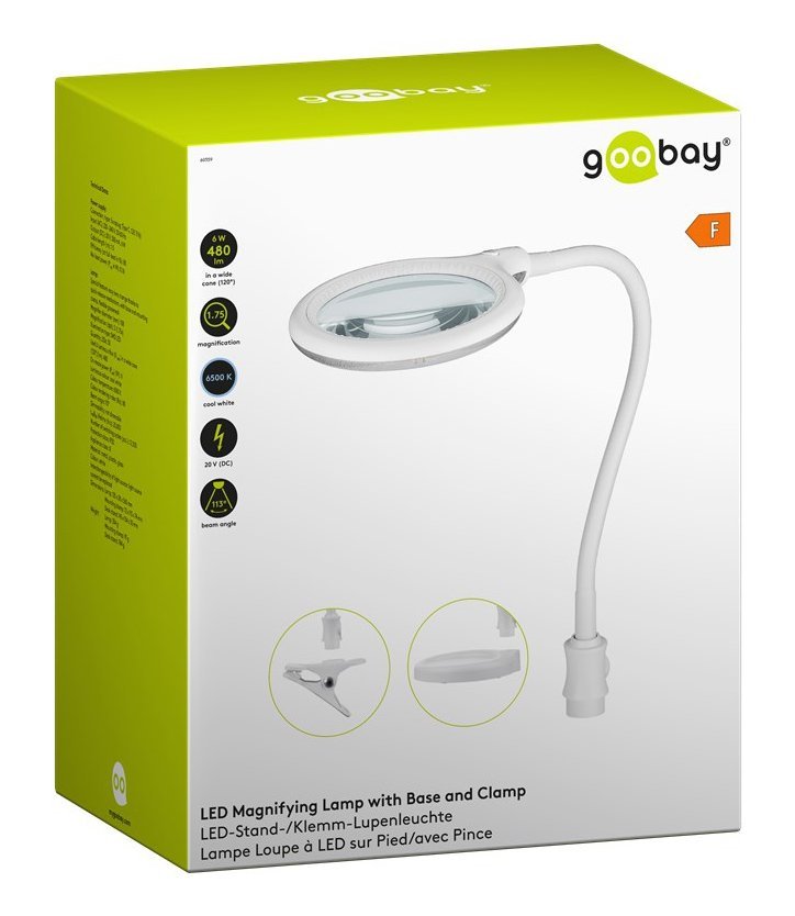 GOOBAY μεγεθυντικός φακός 60359 με κλιπ & βάση, LED, 3 διόπτρες, λευκός - Image 6