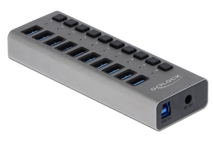 DELOCK USB hub 63670 με διακόπτες, 10x θυρών, 5Gbps, γκρι