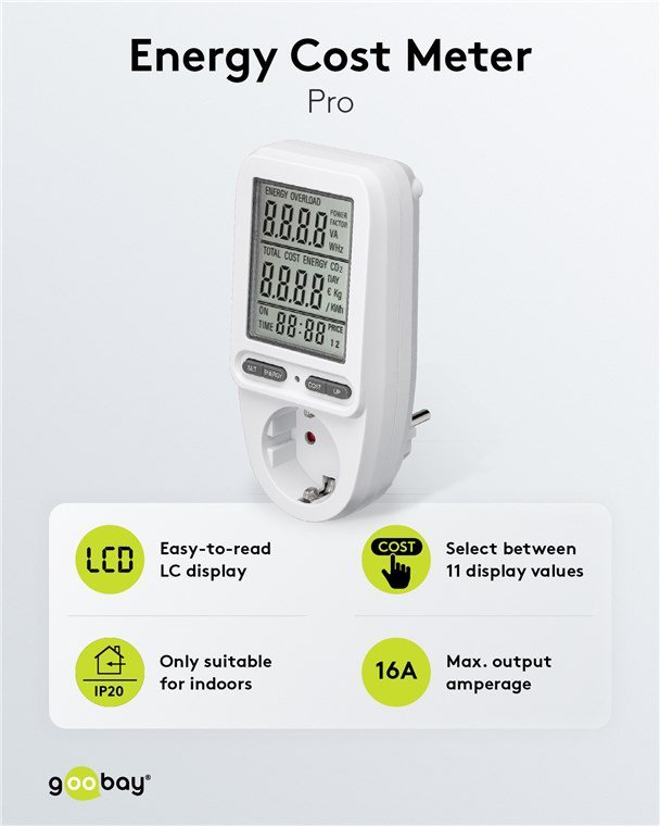 GOOBAY μετρητής κατανάλωσης ρεύματος 64590 με οθόνη, 16A, λευκός - Image 2