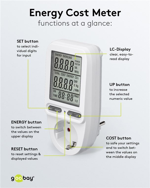GOOBAY μετρητής κατανάλωσης ρεύματος 64590 με οθόνη, 16A, λευκός - Image 8