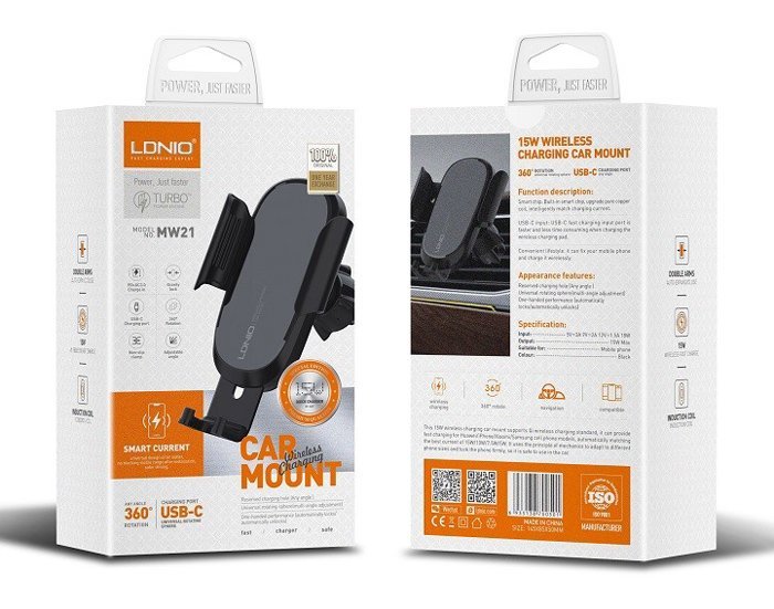 LDNIO ασύρματος φορτιστής & βάση αυτοκινήτου MW21, 15W, μαύρο - Image 6