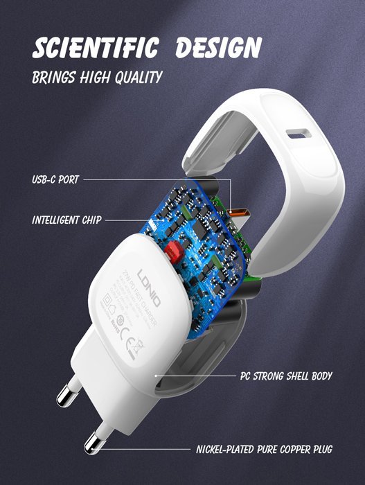 LDNIO φορτιστής τοίχου A1206C με καλώδιο USB-C, 1x USB-C, 27W PD, λευκός - Image 4