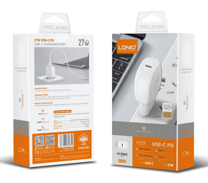 LDNIO φορτιστής τοίχου A1206C με καλώδιο USB-C, 1x USB-C, 27W PD, λευκός - Image 6