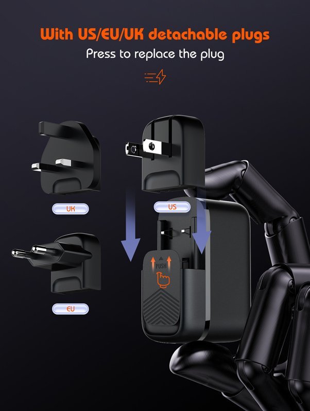 LDNIO φορτιστής τοίχου Q366 με καλώδιο, USB/2x USB-C, 65W, GaN, μαύρος - Image 2