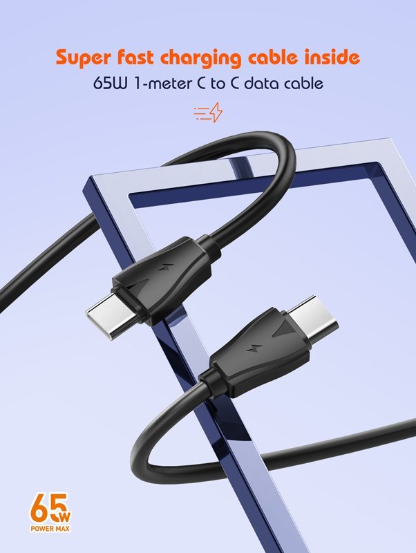 LDNIO φορτιστής τοίχου Q366 με καλώδιο, USB/2x USB-C, 65W, GaN, μαύρος - Image 6