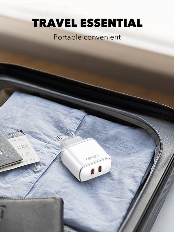 LDNIO φορτιστής τοίχου A2528M με καλώδιο, 2x USB-C, 35W, MFi, λευκό - Image 6