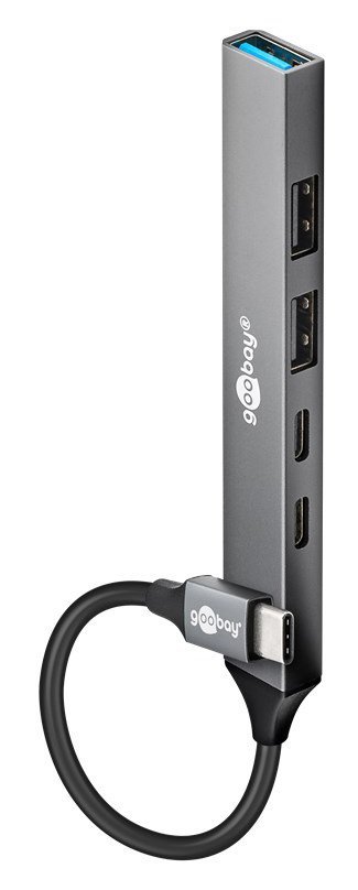 GOOBAY USB hub 74460, 5x θυρών, USB 3.2, 5Gbps, 100W, USB-C σύνδεση, γκρι