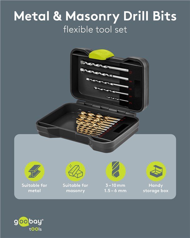 GOOBAY σετ τρυπάνια 77848 για μέταλλο/τοίχο, HSS/χάλυβας άνθρακα + YG8, 3–10mm/1.5-6mm, κυλινδρικό, 17τμχ - Image 3