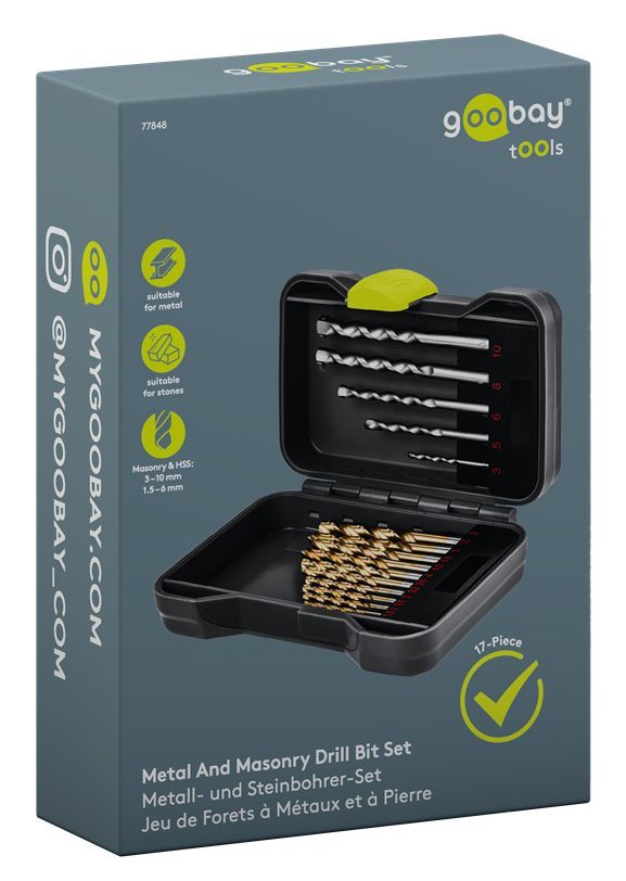 GOOBAY σετ τρυπάνια 77848 για μέταλλο/τοίχο, HSS/χάλυβας άνθρακα + YG8, 3–10mm/1.5-6mm, κυλινδρικό, 17τμχ - Image 9