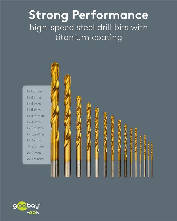 GOOBAY σετ τρυπάνια 77850 για μέταλλο, HSS, 1.5-10mm, κυλινδρικό, 15τμχ - Image 2