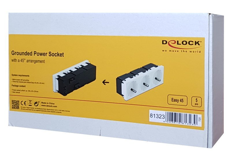 DELOCK τριπλό module πρίζας ρεύματος Easy 45 81323, 45°, 45x45mm, 5τμχ - Image 3