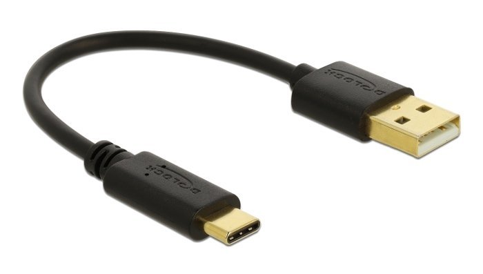 DELOCK καλώδιο USB σε USB-C 85354, 3A, 22AWG, 0.15m, μαύρο