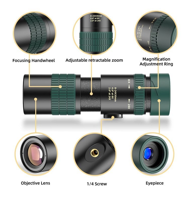 APEXEL μονοκυάλι APS-8-24X30, 8x-24x zoom, Φ 30mm, μαύρο - Image 5