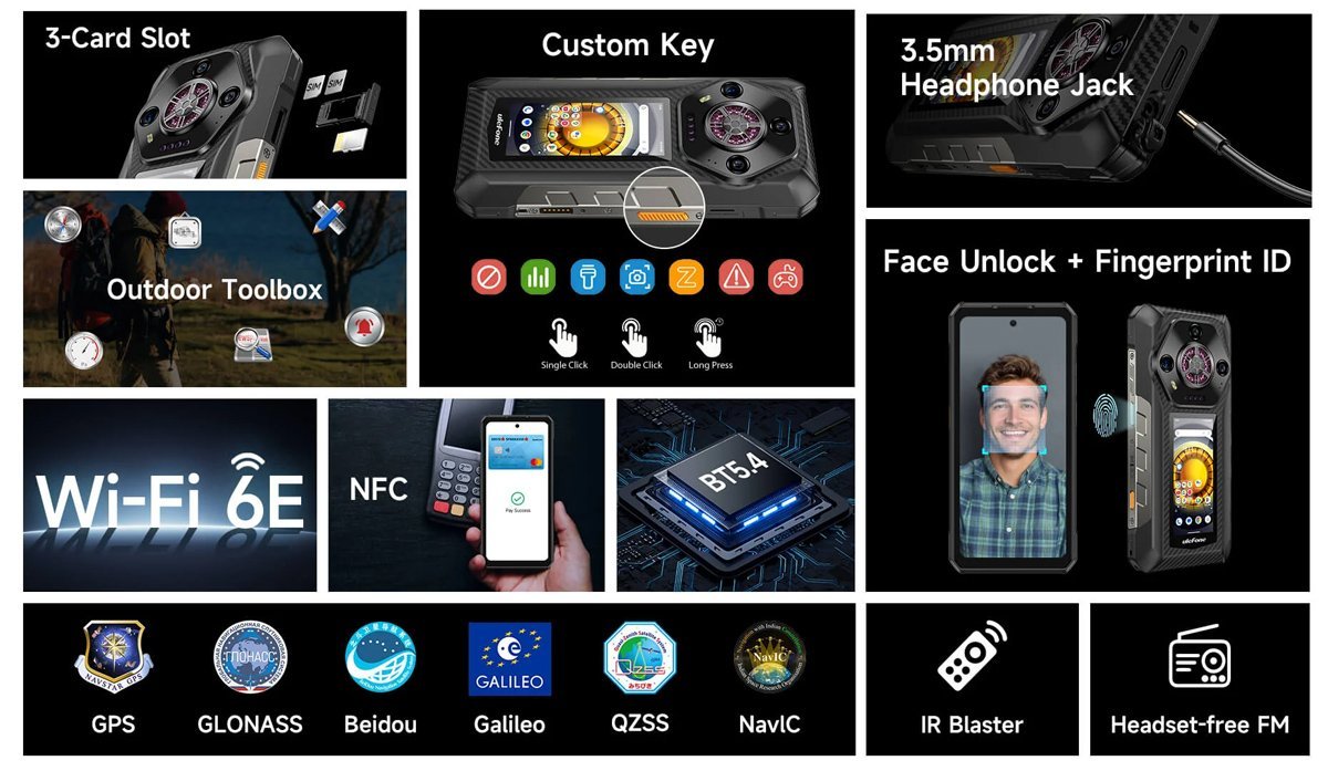 ULEFONE smartphone Armor 30 Pro, 6.95" & 3.4", 16/512GB, 5G, 12800mAh, IP68/IP69K, μαύρο - Image 3