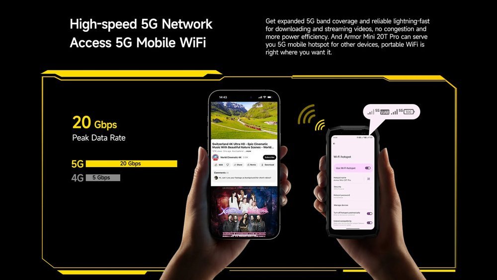 ULEFONE smartphone Armor Mini 20T Pro, 4.7", 8/256GB, 5G, 6200mAh, IP68/IP69K, μαύρο - Image 6