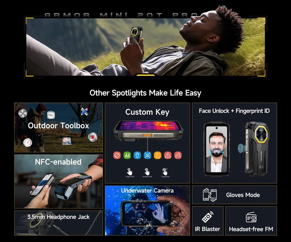 ULEFONE smartphone Armor Mini 20T Pro, 4.7", 8/256GB, 5G, 6200mAh, IP68/IP69K, μαύρο - Image 14
