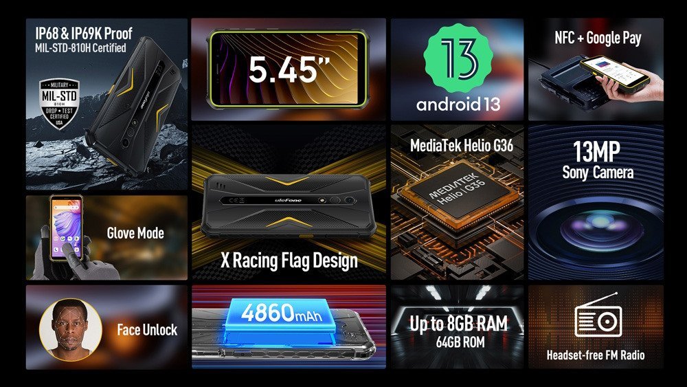 ULEFONE smartphone Armor X12 Pro, 5.45", 4/64GB, 4860mAh, IP68/IP69K, μαύρο - Image 2