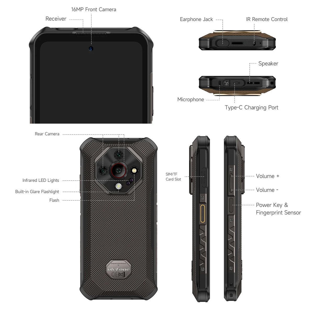 ULEFONE smartphone Armor X16 Pro, 6.56", 8/256GB, 5G, 10360mAh, IP68/IP69K/MIL-STD-810H, μαύρο - Image 7