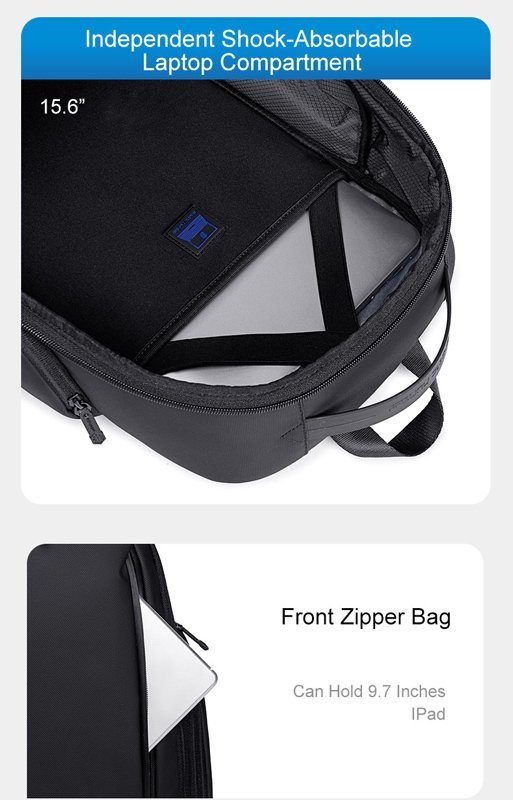 ARCTIC HUNTER τσάντα πλάτης με θήκη laptop 15.6", 20L, USB, μαύρη - Image 5