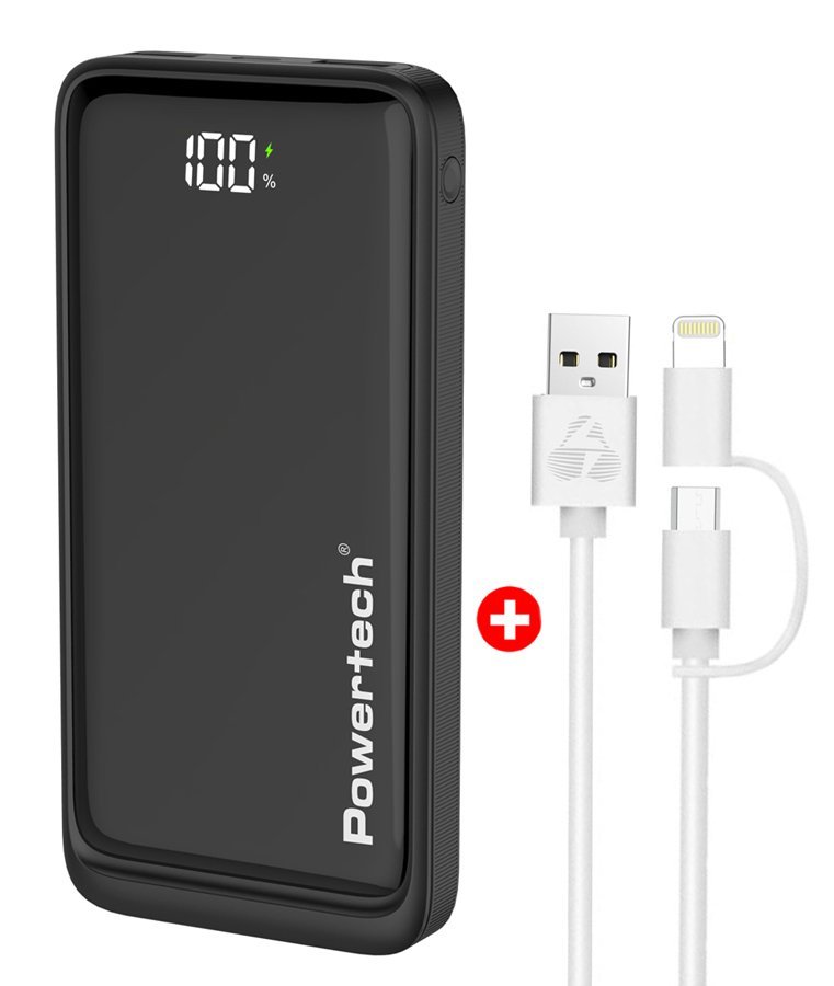 POWERTECH power bank PT-1326 με οθόνη & MFi καλώδιο USB σε Micro/Lightning, 10000mAh