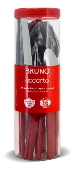 BRUNO σετ μαχαιροπίρουνα ανοξείδωτα Accorto, κόκκινο, 16τμχ - Image 4