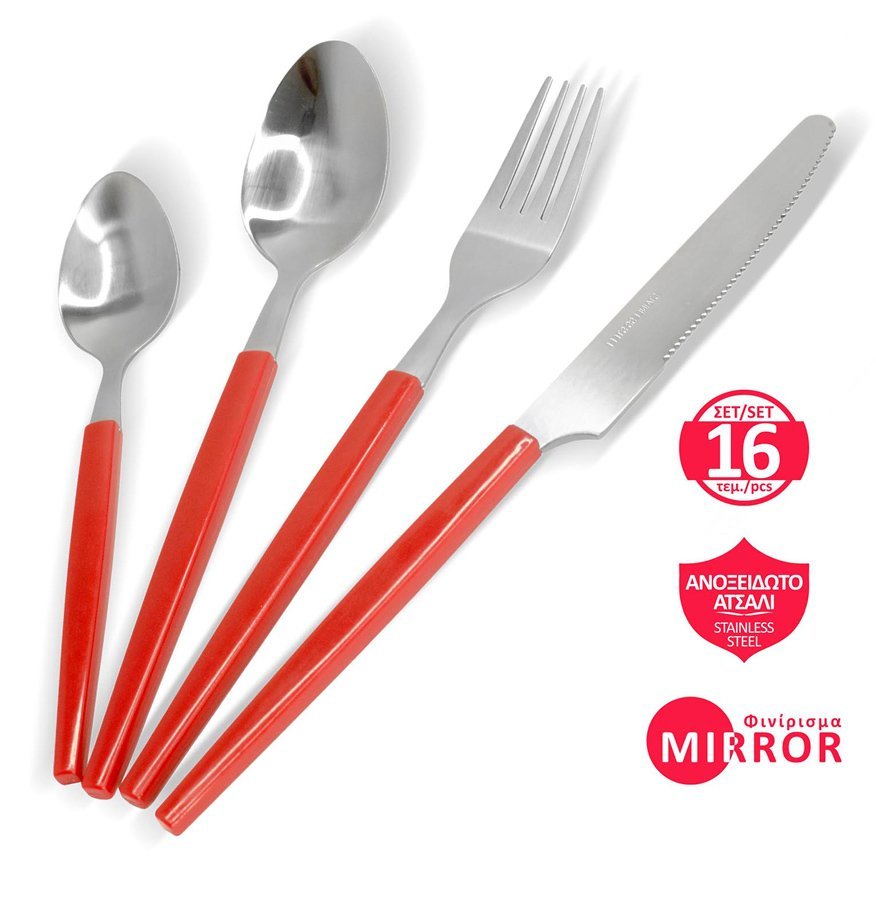 BRUNO σετ μαχαιροπίρουνα ανοξείδωτα Accorto, κόκκινο, 16τμχ - Image 5