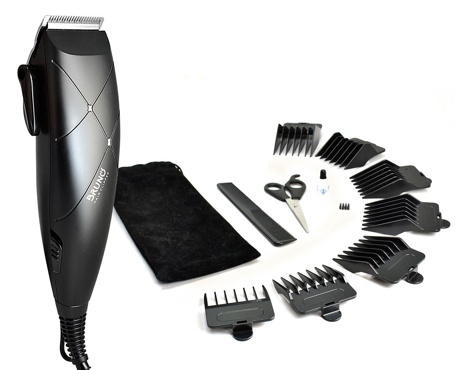 BRUNO σετ κουρευτική μηχανή ρεύματος BRN-0197 με εξαρτήματα & τσαντάκι, μαύρη