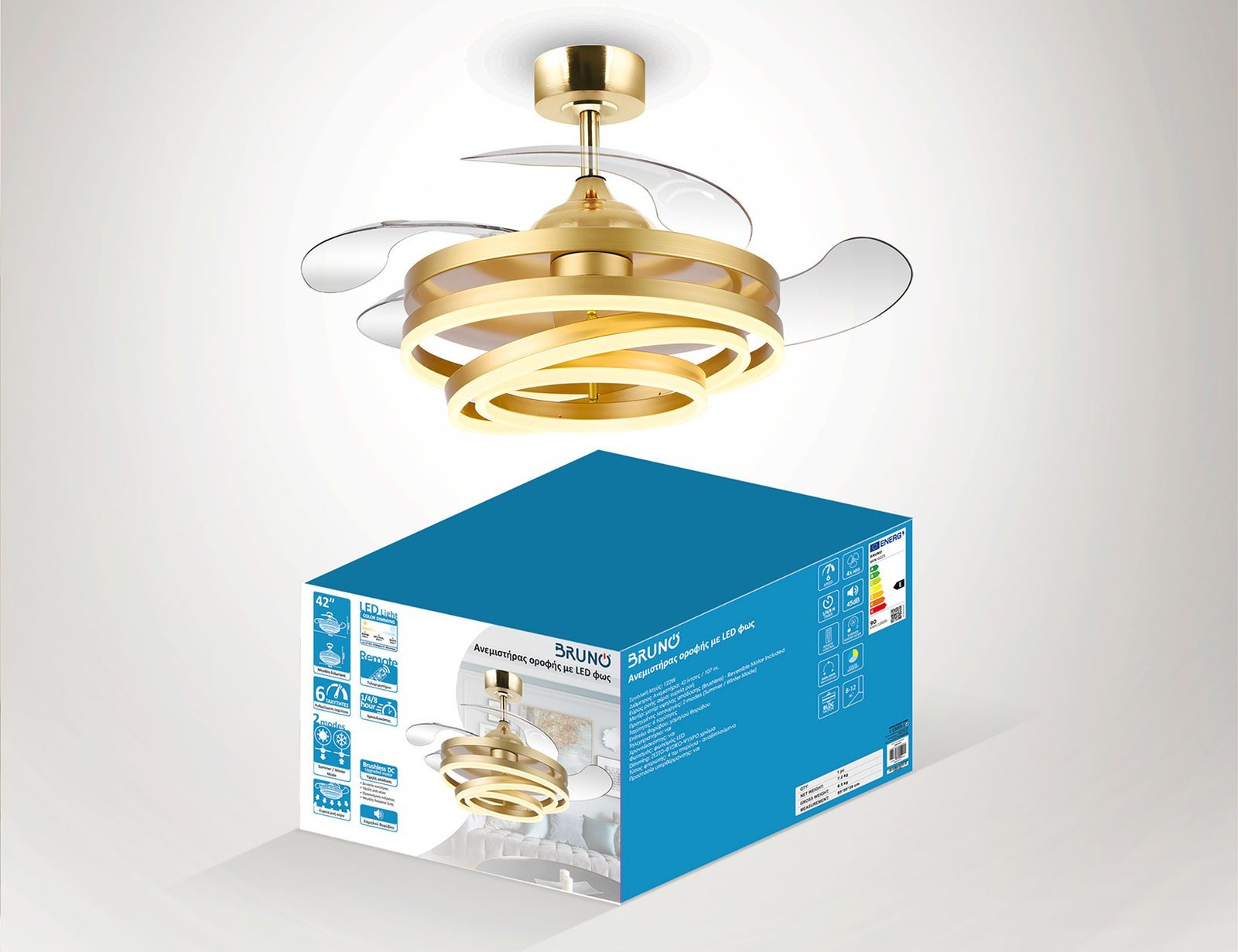 anemistiras orofis me LED fos, AC 122W, 42", F107x47ek, chrysos Ensomatomeno LED