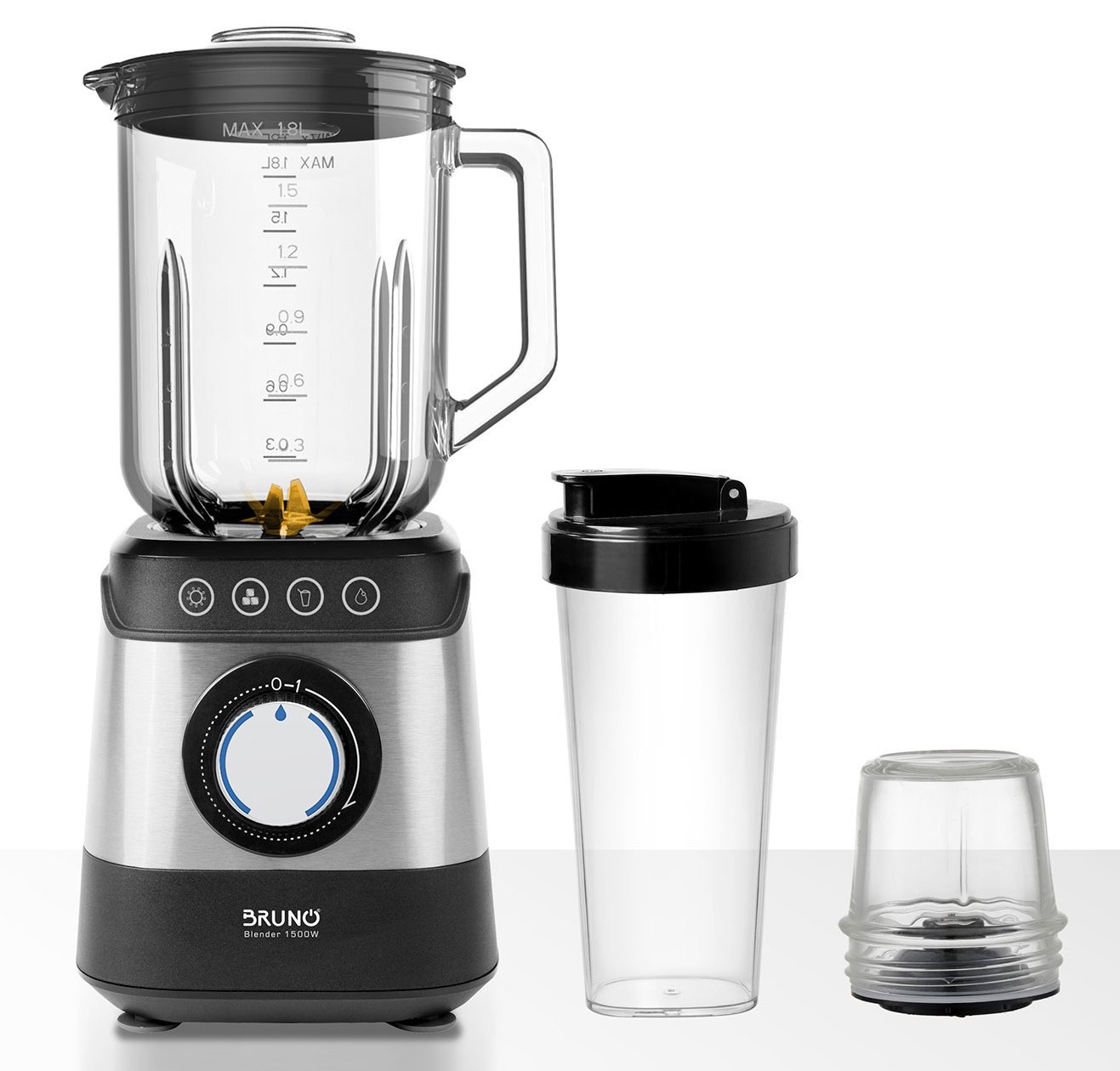 BRUNO μπλέντερ 3 σε 1 προηγμένων λειτουργιών BRN-0254, 1500W, 1.8L γυάλινη κανάτα, 6 λεπίδες, inox-μαύρο