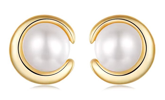 BAMOER σκουλαρίκια καρφωτά BSE1107 με λευκή πέρλα, ασήμι 925, χρυσό