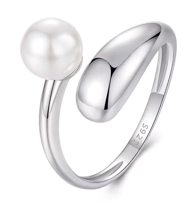 BAMOER δαχτυλίδι BSR662-E με πέρλα, ανοιγόμενο, ασήμι 925, ασημί