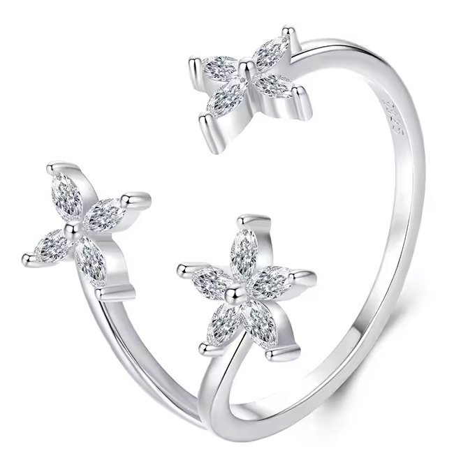 BAMOER δαχτυλίδι BSR710-E με κυβική ζιρκόνια, ανοιγόμενο, ασήμι 925, ασημί