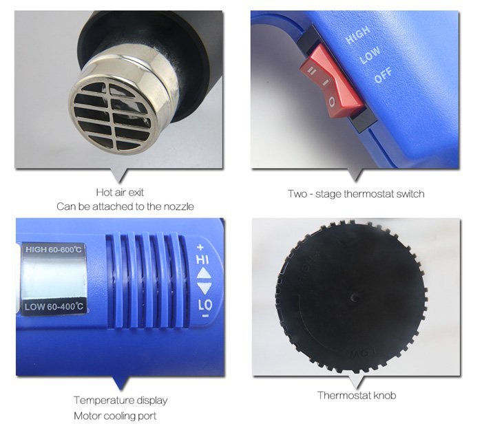 BEST Πιστόλι θερμού αέρα BST-8016D, LCD, 1600W, μπλε - Image 3