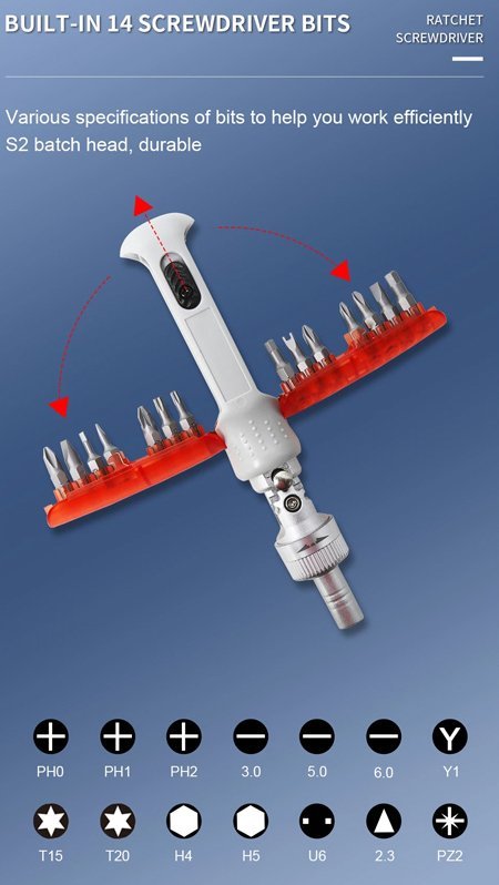 BEST κατσαβίδι χειρός BST-8937 με σετ μύτες, περιστρεφόμενο 180°, 14τμχ - Image 4