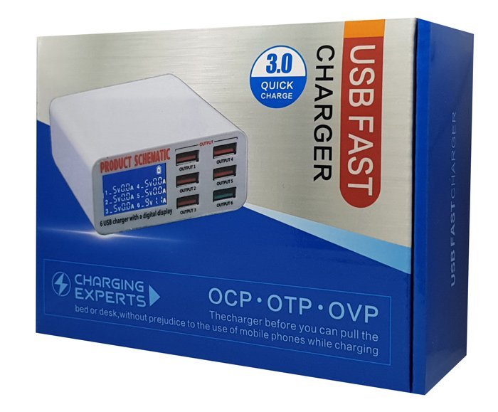 USB φορτιστής 6 θέσεων με LCD monitor, 5V 8A, 40W - Image 4