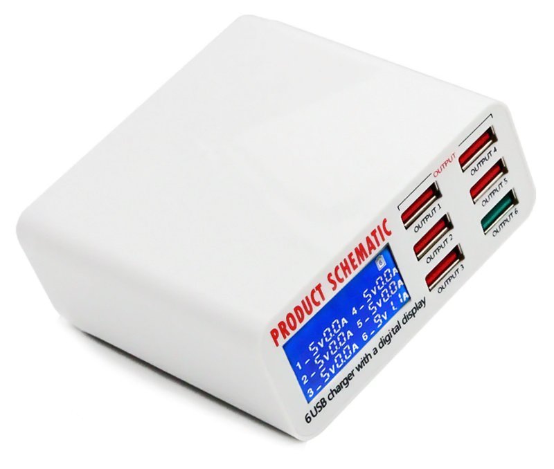 USB φορτιστής 6 θέσεων με LCD monitor, 5V 8A, 40W