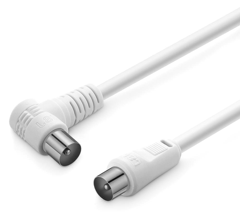 POWERTECH καλώδιο κεραίας RF αρσενικό - RF αρσενικό CAB-V029, γωνιακό, λευκό, 1.5m