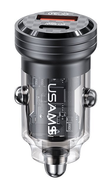 USAMS φορτιστής αυτοκινήτου US-CC175, USB & USB-C, 45W, QC & PD, μαύρος