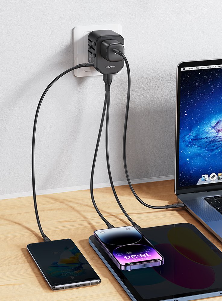 USAMS φορτιστής/αντάπτορας πρίζας US-CC179, USB-C & 2x USB, universal, 20W, μαύρος - Image 2