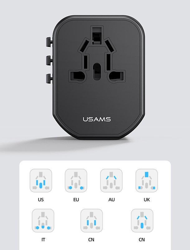 USAMS φορτιστής/αντάπτορας πρίζας US-CC179, USB-C & 2x USB, universal, 20W, μαύρος - Image 5