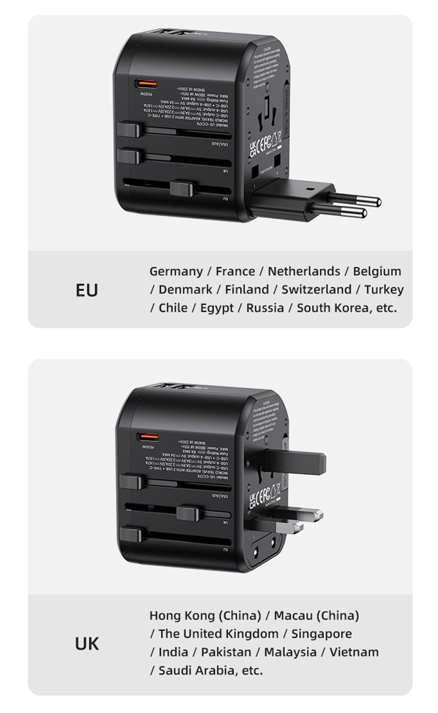 USAMS φορτιστής/αντάπτορας πρίζας US-CC179, USB-C & 2x USB, universal, 20W, μαύρος - Image 8
