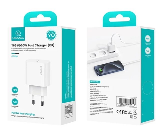 USAMS φορτιστής τοίχου CC226, USB-C, 20W, λευκός - Image 4