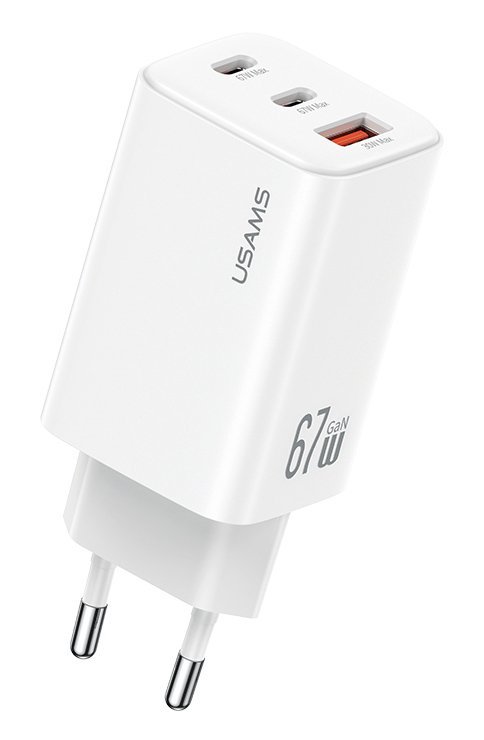 USAMS φορτιστής τοίχου CC265, USB & 2x USB-C, 67W, GaN, λευκός