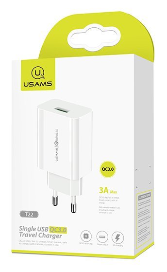 USAMS φορτιστής τοίχου T22, 1x USB, QC3.0 18W 3A, λευκός - Image 3