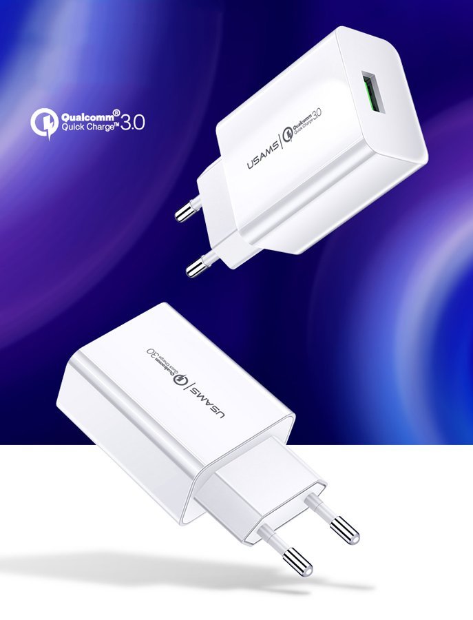 USAMS φορτιστής τοίχου T22, 1x USB, QC3.0 18W 3A, λευκός - Image 4